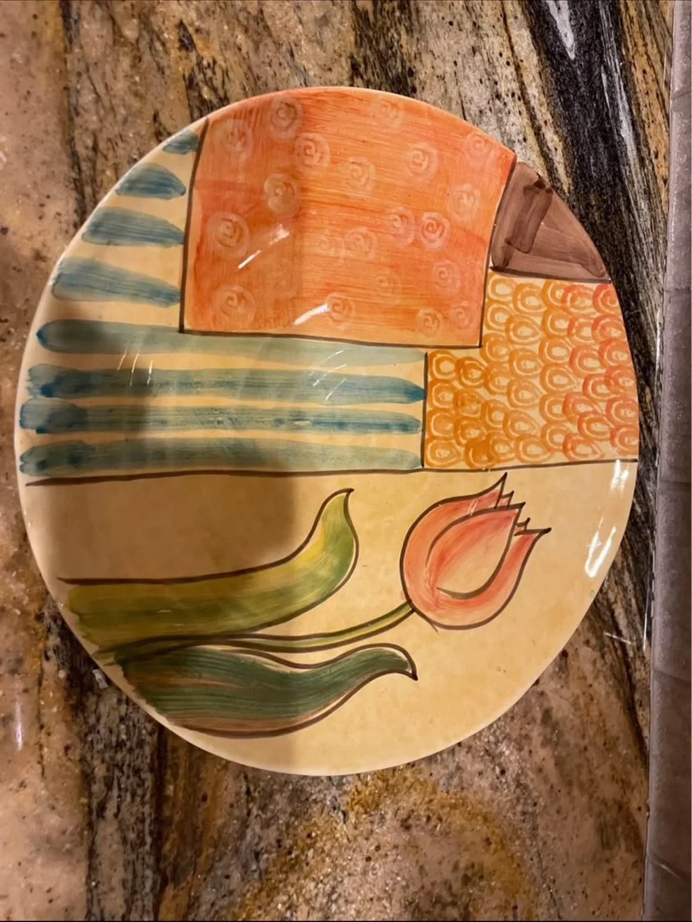 Hand-Painted Tulip Ceramic Wall Plate - Multicolor